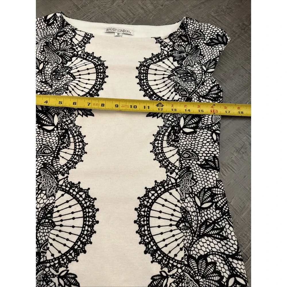 Maggy London Black and White Lace-Print Cap Sleeve Sheath Dress - Picture 8 of 11